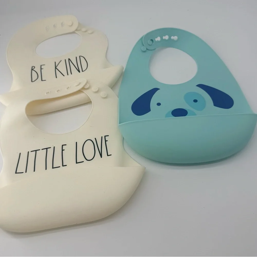 Rae Dunn Silicone Bib Set - Mint Blue & Cream